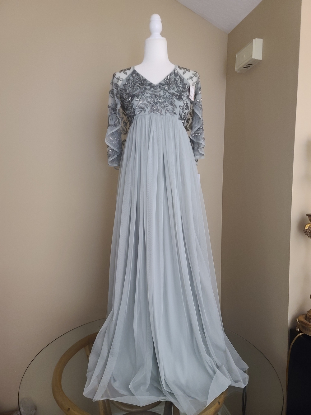 Embellished Maternity Light Gray Maxi Dress with V-Neck